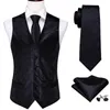 Men's Vests Black Silk Waistcoat For Men Suit Vest Deep Blue Paisley Necktie Set Handkerchief Cufflinks Business Barry.Wang