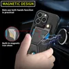 Shockproof Phone Cases for iPhone 14 13 12 11 Pro Max XR XS X 7 8 Plus TPU PU PC Protective Case with Magnetic Car-mounted Holder and Multi Cards Slots