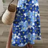 Partykleider 2023 Damen Sommerdruck Kurzarm Lange O-Ausschnitt Oversizd Dünne Damen Casual Blau Kleine Blume Blumenkleid