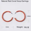 Hoop Earrings Natural Stone Red Coral Turquoise 925 Sterling Silver Handmade Circle For Women Bohemian Jewelry