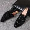 Chaussures habillées Black Spikes Marque Hommes Mocassins Chaussures De Luxe Denim Et Métal Paillettes Haute Qualité Casual Hommes 230220