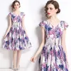 Повседневные платья S-xxl Fashion Summer Floral Dress Elegant Women без рукавов V шея цветочный принт шифоновый галстук бабочка эластичная талия vestidoscasual