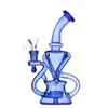 Bongs Bang Rig Water Pipes Blue Color 9 Inch 14mm Joint With Quartz Banger Or Herb Bowl Shisha Hookahs Recycler