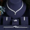 Bröllopsmycken set Janekelly 4st Bridal Zirconia Fullt smyckesuppsättningar för kvinnor party lyx Dubai Nigeria CZ Crystal Wedding Necklace Set 230217