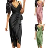 Casual Dresses Women's Satin Drape V Neck Sleeveless Camisole Strappy Cami Split Slit Party Midi Lace Dress for Women Ladies Costume