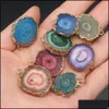 Charms Natural Stone Irregar Round Agate Slice Pendant Healing Reiki Crystal Finding For Diy Necklaces Women Fashion Jewelr Hjewelry Dh7Wa