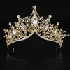 Tiaras Vintage Goldene Braut Königin Kronprinzessin Kopfbedeckung Strass Stirnband Hochzeit Haar Modeschmuck Braut Tiaras Kopfschmuck Z0220