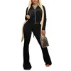 Mulheres Tracksuits Vintage Sexy Velvet 2 Peça Set Mulheres Tracksuit Manga Longa Zip Cropped Jacket CoatFlare Calças Sólidas Casual Outfit Sport Terno 230220