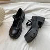 드레스 신발 플랫폼 발 뒤꿈치 Mary Jane Simple Lolita Black Student College Sweet Medium Heel Womens Single 230220