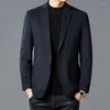 Mäns kostymer England Style Men Houndstooth Sheep Wool Blazers Navy Blue Black Grey Single Breasted Jacket Male Smart Casual Outfits