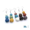 Charme 8Mm 10Mm 12Mm Colorf Pierre De Lave Charmes Boucles D'oreilles Diy Aromathérapie Huile Essentielle Diffuseur Bijoux Femmes Perles Volcaniques Boucle D'oreille D Dhduq