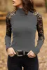 Dames t shirts vrouw t-shirts kanten stiksel lange mouwen sexy tops casual vrouwen kleding solide basist-shirt herfst hoge kwaliteit