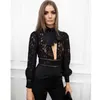 Women's Jumpsuits & Rompers Wholesale Black Lace Long Sleeves Backless Regular Fashion Sexy Europe Celebrity Party Girl (H2557)