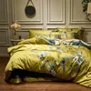Ensembles de literie Literie jaune 200x230cm ensemble d'impression de fleurs pur coton bel oiseau housse de couette vert solide drap de lit taies d'oreiller utiles