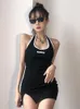 Casual Dresses Women Dress Sleeveless Summer Korean Fashion Letter Vintage Beach Party Y2k Sexy Black Mini Streetwear Evening Clothing