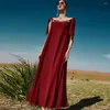 Vêtements ethniques Robe à lacets sans manches rouge foncé européenne et américaine Dubaï avec diamants Voyage à la mode des femmes musulmanes