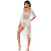 Costumi da bagno da donna 2023 Abito da spiaggia lavorato a maglia White Mesh Cover Up Tunica all'uncinetto Pareo Praia Salida De Playa Beachwear