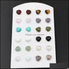 Stud 8x8mm Kamień naturalny Crystal Tygrys Oko Rose Kwarc Turquoises Amethyst Czerwony Agat Kulki kolczyki dla kobiet Kolczyki Drop dostarczenie J Dhy41