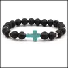 Brins de perles naturel noir pierre de lave croix élastique brin bracelet aromathérapie diffuseur d'huile essentielle bracelet fo hommes bijoux ffs dhles