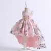 Girl's Dresses Kids Short Front and Long Back Dress with Flower European and American Princess Party Evening Frocks Girl Performance Tail Cloth W0221