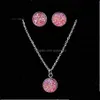 Boucles D'oreilles Collier De Mode Druzy Drusy 12Mm En Acier Inoxydable Rond Résine Ensemble De Bijoux Drop Delivery Sets Dhd9Z