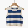 New women's top striped sleeveless sweater crewneck outside wear inside T-shirt fashion short T-shirt wholesale