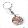 Key Rings Natural Stone Original Keychains Tree Of Life Keyring Sier Color Healing Crystal Car Decor Keyholder For Women Men Drop De Dhzqs