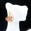 Bengelen oorbellen 43x28 ​​mm in het oog vangte grote 9g roze toermaline wit cz vrouwen dating gouden zilveren hanger