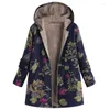 Kvinnorjackor Kvinnor Bomullskläder 2023 Autumn Winter Floral Printed Ladies Jacket Top Long Sleeve Hooded Collar Street Patchwork Outwear