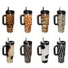 40oz Stainless Steel Tumblers With Leopard Cup Handle and Straw Vacuum Sealed Insulated Travel Tumblers