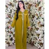 Ethnic Clothing Arabic Dresses For Women Fall 2023 Golden Ribbon Patchwork V Neck Long Sleeve Maxi Dress Muslim Turkish Satin