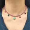 Collier ras du cou en pierre boulier naturelle, perles colorées, pendentif goutte, fait à la main, Jades roses, pour femmes et filles, esthétique