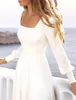 Strand avslappnad ￶ppen back br￶llopskl￤nning vestido de noiva a-line l￥ng￤rmad fyrkantig hals chiffong kvinnor brud party kl￤nning de de mariage 2023 ny