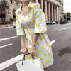 Party Dresses PERHAPS U Blue Yellow Polka Dot Print Turn Down Collar Shirt Dress Half Sleeve Pocket Sash Mini Summer D0705