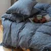 Bedding Sets Cotton Jacquard Ultra-Soft Boho 4Pcs Set Yarn-Dyed Textured Breathable Blue Gray Duvet Cover Bed Sheet Pillowcases