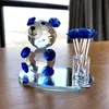 Decorative Objects Figurines Crystal Bear with Flower Crafts Paperweight Glass Animal Beautiful Ornament Handmade Small Miniature Home Table Decor 230221