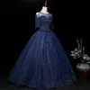 Платья для вечеринок темно -синяя Quinceanera 2023 Иллюзия Oneck Half -рукав Robe de Bal Classic Elegant Bling Shining Plus Ball Hown 230221