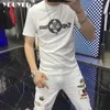 Camisetas masculinas homens#39s bordados de bordados tampa tampa fina fina respirável algodão mercerizado Tees de manga curta 2021 Novas modernas elegantes roupas de seda de gelo Z0221