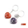 Porte-clés Main Arbre De Vie Coeur Pierre Naturelle Guérison Cristal Quartz Porte-clés Clés Chaîne Rin Mjfashion Drop Delivery Bijoux Dhahl