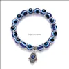 Bracelets de charme Turc Blue Evil Eye Bracelet Palm Charms Résine Ronde Lucky Perle Souhaitant Cordon Élastique Chaîne Dames Bijoux Drop Deli Dhhzh