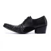 Sapatos masculinos de salto alto de rock sapatos de vestido de couro genu￭no preto Men Lace-up Formal Business, Party Footwear