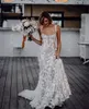 Bohemian Floral Lace Mermaid Wedding Dresses Spaghetti Long Beach Brudklänningar Illusion Sexig romantisk blommor Brudklänning 2023 Spring