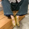 Gold Silber Rüschen Ballerinas Damen Mary Jane Schuhe Mode Schnürschuhe Damen Einzelschuhe