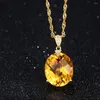 Pendant Necklaces Natural Citrine Jewelry Crystal Gold Color Chain Gemstone Necklace Wedding Bride For Women Lover Gift