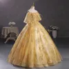 Abiti da festa Oro Quinceanera Applicazioni squisite Abito da ballo brillante Fiore Donna Classico Spalle scoperte Vestido De Debuttante 230221