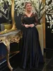 Casual Dresses Elegant Black Mother Of The Bride 2023 ALine Satin Lace VNeck Long Sleeves Sweep Brush Train Robe De Femmes 230221