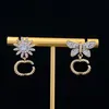 Flower Butterfly Charm Classic Double Letters Ear Stud Full Diamond Women Earrings For Birthday Present