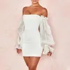 Party Dresses White Off Shoulder Short Cocktail Sexy Bodycon Long Sleeves Puff-Sleeved 2023 Semi Formal Women Prom Robe Dress