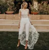 Party Dresses Sexig Modern Oneck Backless Wedding Pant Suits For Brides Brush Train Spets Jumpsuit Elegant Formal Dress 230221