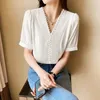 Dames blouses blusas mujer de moda 2023 v-neck korte mouw chiffon blouse wit shirt dames pullover vrouw kleren femme dames tops